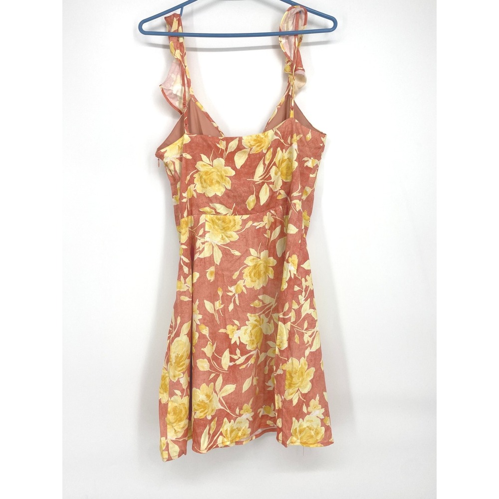 WAYF Women's Floral Linen Blend Mini‎ Dress Coral Yellow - Size S